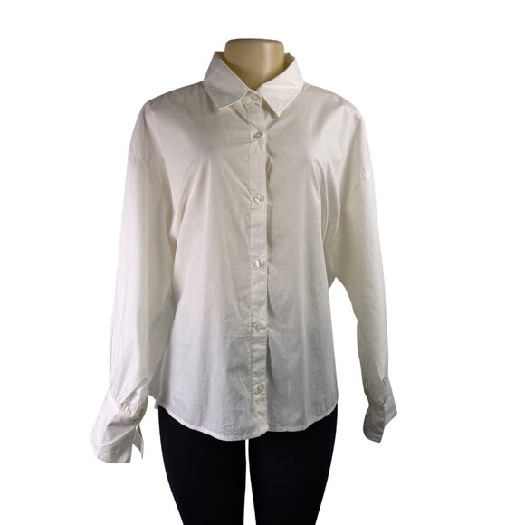 Parker Womens White Cotton Button-Down Shirt Pleated Back Detail Size XL - Picture 1 of 8